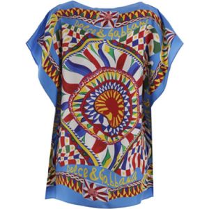 Dolce & Gabbana, Blouses & Shirts, Dames, Veelkleurig, M, Zijden Twill Foulard Overhemd met Multicolor Print
