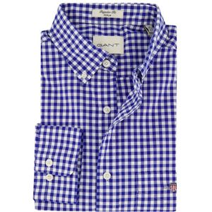 Gant, Overhemden, Heren, Blauw, M, Katoen, Blauw Geruite Poplin Overhemd met Borstzak