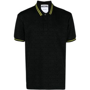 Moschino, Tops, Heren, Zwart, XL, Zwarte Logo Gestreepte Polo