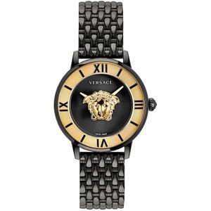 Versace, Zwarte roestvrijstalen Medusa horloge Zwart, Dames, Maat:ONE Size