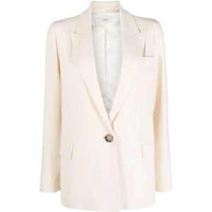 Peserico, Gestroomlijnde Blazer met Enkele Knoop Beige, Dames, Maat:XS