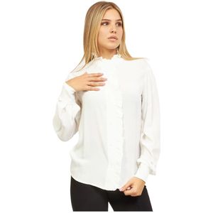 Silvian Heach, Witte Blouse met Ruches en Mandarin Kraag Wit, Dames, Maat:S