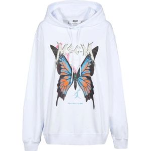 Msgm, Sweatshirts & Hoodies, Dames, Wit, S, Katoen, Maxi Print Katoenen Hoodie