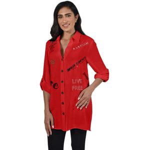 Frank Lyman, Blouses & Shirts, Dames, Rood, S, Polyester, Metallic Print Tuniek Blouse Rood