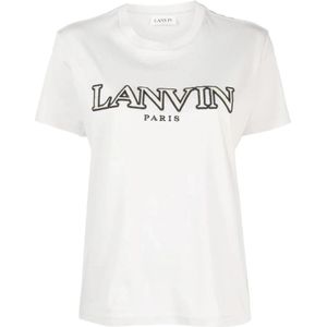 Lanvin, Tops, Dames, Wit, M, Katoen, Geborduurd Logo T-Shirt - Regular Fit