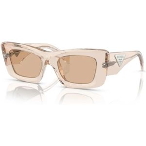 Prada, Rechthoekige zonnebril in kristal beige Beige, unisex, Maat:ONE Size