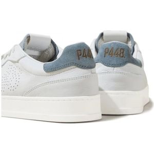 P448, Schoenen, Heren, Veelkleurig, 43 EU, Witte Sneakers met Beige Neus en Blauwe Hiel