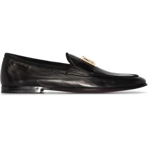Dolce & Gabbana, Schoenen, Heren, Zwart, 40 EU, Leer, Klassieke Zwarte Logo-Plaque Loafers