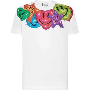 Philipp Plein, Tops, Heren, Wit, S, `Smile` Ronde Hals T-Shirt