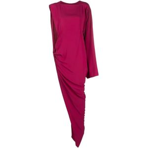 Rick Owens, Fuchsia Gedrapeerde Asymmetrische Maxi Jurk Roze, Dames, Maat:S