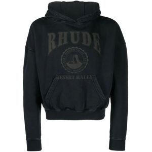 Rhude, Sweatshirts & Hoodies, Heren, Zwart, M, Katoen, Zwarte Sweater met Logo Print