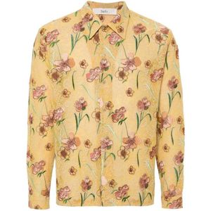 Séfr, Geborduurde Bloemen Gele Overhemd Geel, Heren, Maat:XL