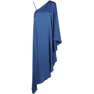 Silk95Five, Kleedjes, Dames, Blauw, S, Blauwe Asymmetrische Zijden Jurk
