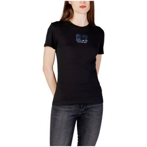 Calvin Klein Jeans, Tops, Dames, Zwart, S, Katoen, Zwart Print T-shirt voor vrouwen
