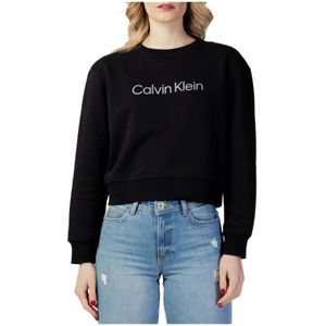 Calvin Klein, Sweatshirts & Hoodies, Dames, Zwart, L, Katoen, Zwart Print Sweatshirt voor Dames