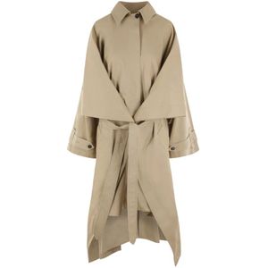 Quira, Beige Katoenen Trenchcoat met Oversized Fit Beige, Dames, Maat:S