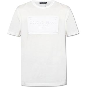 Dolce & Gabbana, Tops, Heren, Wit, S, Katoen, Katoenen T-shirt met logo
