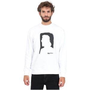 Karl Lagerfeld, Truien, Heren, Wit, L, Portret Print Crewneck Sweatshirt