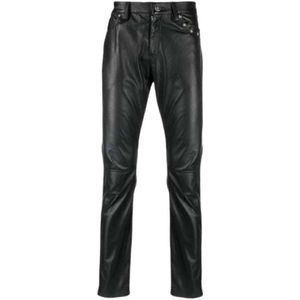 John Richmond, Broeken, Heren, Zwart, S, Leer, Slim-Fit Kunstleren Broek