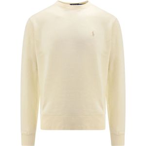 Ralph Lauren, Sweatshirts & Hoodies, Heren, Beige, L, Katoen, Witte Sweatshirt met Logo Borduurwerk