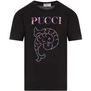 Emilio Pucci, Tops, Dames, Zwart, XS, Katoen, T-Shirts