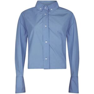 Loulou Studio, Blouses & Shirts, Dames, Blauw, S, Katoen, Blauwe Overhemd met Lange Mouwen