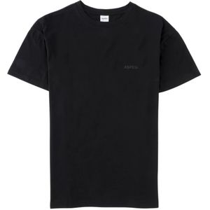 Aspesi, Tops, Heren, Zwart, XL, Katoen, Geborduurd Logo Crew Neck T-shirt