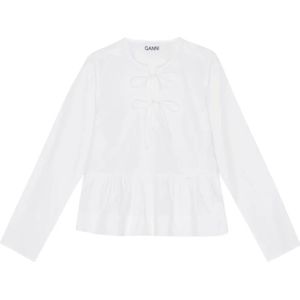 Ganni, Blouses & Shirts, Dames, Wit, S, Katoen, Katoenen Poplin Strik Peplum Blouse