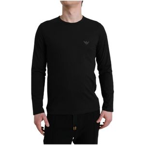 Emporio Armani, Zwart Logo Lange Mouwen Pullover Sweater Zwart, Heren, Maat:M