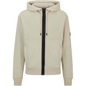 Hugo Boss, Sweatshirts & Hoodies, Heren, Beige, XL, Katoen, Relaxed Fit Zebrihood rits hoodie