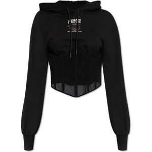 Versace Jeans Couture, Sweatshirt in contrasterende stoffen Zwart, Dames, Maat:M