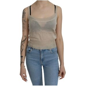 Byblos, Beige Sleeveless Spaghetti Strap Tank See Through Top Beige, Dames, Maat:L