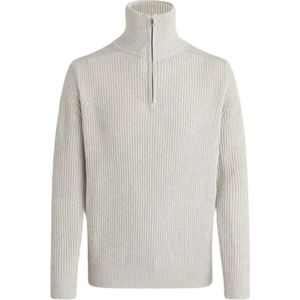 Belstaff, Geribbelde Quarter Zip Coltrui Wit, Heren, Maat:M