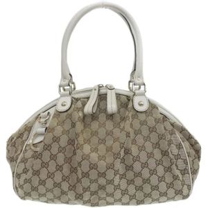 Gucci Vintage, Pre-owned, Dames, Beige, ONE Size, Tweed, Tweedehands Beige Canvas Gucci tas