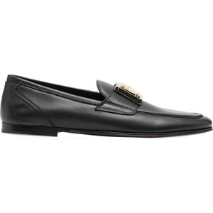 Dolce & Gabbana, Schoenen, Heren, Zwart, 42 EU, Leer, Leren Logo Loafers