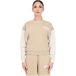 Puma, Sweatshirts & Hoodies, Dames, Beige, S, Katoen, Beige Logo Print Sweatshirt