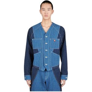 Kenzo, Gestreepte Denim Werkkleding Jas Blauw, Heren, Maat:M