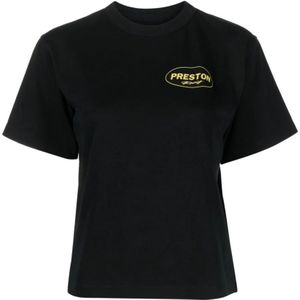 Heron Preston, Tops, Dames, Zwart, M, Katoen, Racing Logo-Print T-shirt