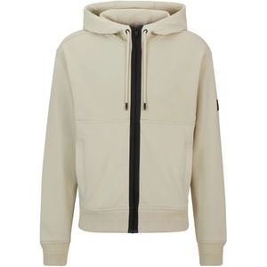 Hugo Boss, Relaxed Fit Zebrihood rits hoodie Beige, Heren, Maat:L