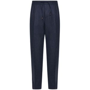 Brunello Cucinelli, Broeken, Heren, Blauw, M, Wol, Blauwe Wol Elastische Taille Broek