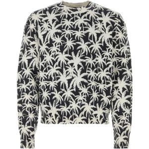 Palm Angels, Sweatshirts & Hoodies, Heren, Zwart, L, Nylon, Gedrukte trui van nylonmix