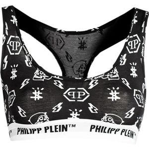 Philipp Plein, Tops, Dames, Zwart, XL, Leer, Stijlvolle Bralette Set met Logo Print