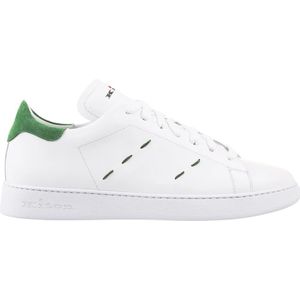 Kiton, Groene Lage Sneakers van Wit Leer Groen, Heren, Maat:43 1/2 EU