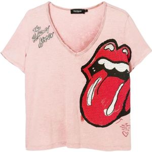 Desigual, Roze Rolling Stones T-shirt Roze, Dames, Maat:L