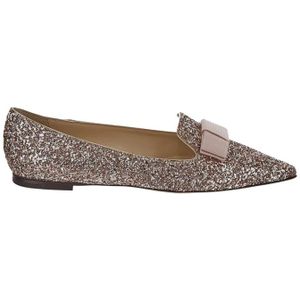 Jimmy Choo, Roze/Zilver Glitter Leren Ballerinas Roze, Dames, Maat:37 EU