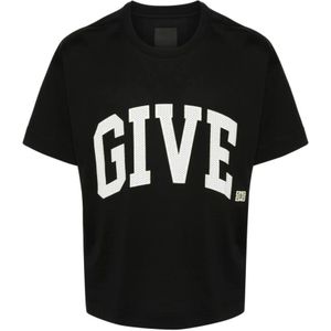 Givenchy, Tops, Heren, Zwart, M, Zwart Jersey Mesh Geborduurd Logo T-shirt