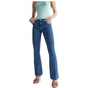 Liu Jo, Jeans, Dames, Blauw, W25, Denim, Blauwe Denim Flare Jeans met Parels