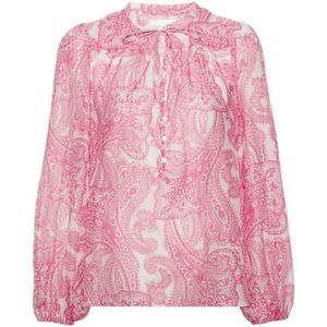 MC2 Saint Barth, Blouses & Shirts, Dames, Roze, L, Katoen, Paisley Print Band Kraag Shirt