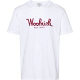 Woolrich, Geborduurd Logo Crew Neck T-shirts en Polos Wit, Heren, Maat:L
