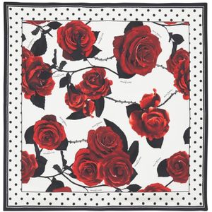 Balmain, Accessoires, Dames, Rood, ONE Size, Rode rozen en polka dot bedrukte zijden sjaal